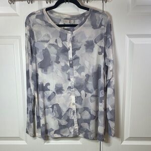 LOGO by Lori Goldstein Abstract Gray and White Mesh Cardigan